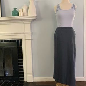 vintage EILEEN FISHER wrap midi skirt slate blue cotton & tencel adjustable Sz S